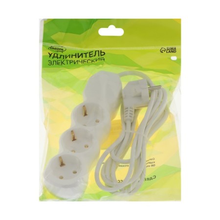 Extension cord Luazon Lighting Eco, 3 sockets, 2.7 m, 10 A, 2200 W, PVS 3x0.75 mm2, s/c, white-4