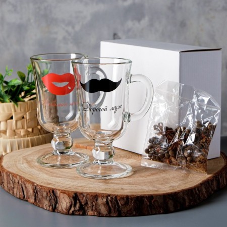 A set of mugs for mulled wine "husband and wife" two pieces in a box, spices
