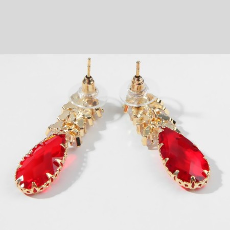Earrings with rhinestones "Eden" bunch, red-white color in gold-2