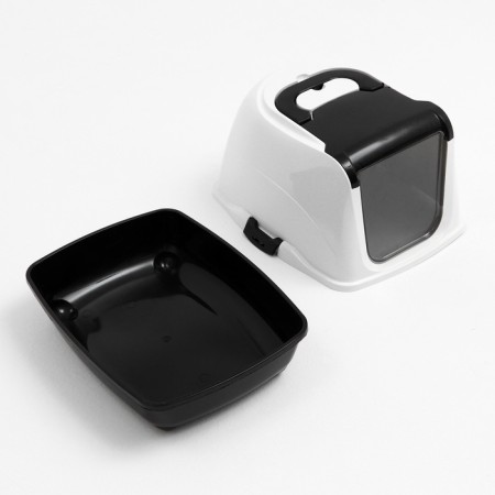 Domik toilet for cats closed with a door 50*38*37 cm, black and white-10