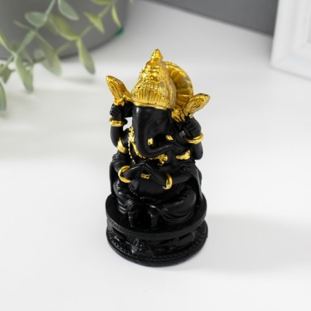NECKE Polystone "Ganesha in the golden headdress" Black 4.7x4.7x9.7 cm-4
