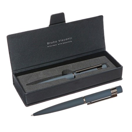Switching handle, 1.0 mm, BrunovisConti verona, blue rod, metal case Soft Touch Gray, in an eco -leather case