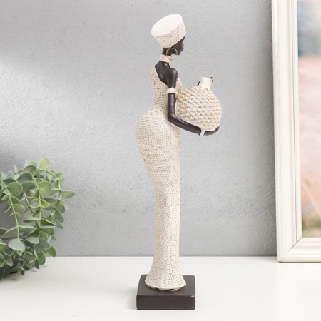 Polystone souvenir "African with round wicker jug" White 33x9.5x9.5 cm-2