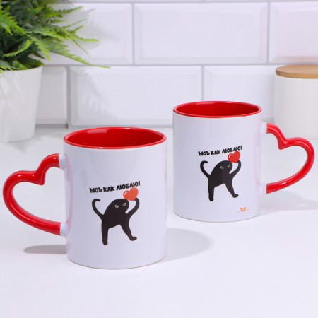 Sublimation mug "wow how I love", with a curly handle, the bottom of the red color