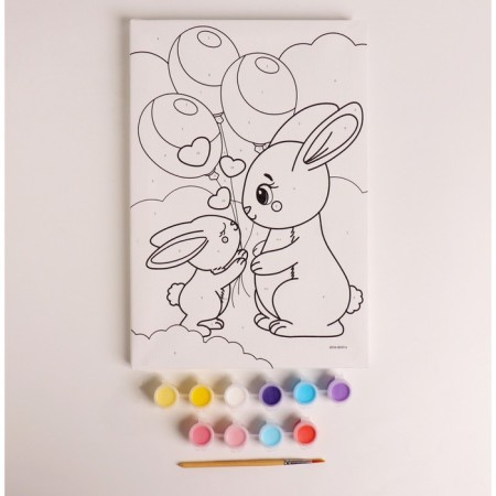 Picture on numbers for children "Bunnies with balls", 20 x 30 cm-1