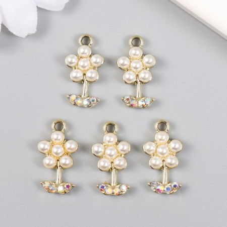 Decor for creativity metal, rhinestones "Pearl flower with leaves" gold 1.1x2 cm-2