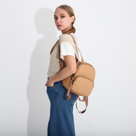 Women's backpack of artificial leather with lightning, 1 pocket, sand color-4