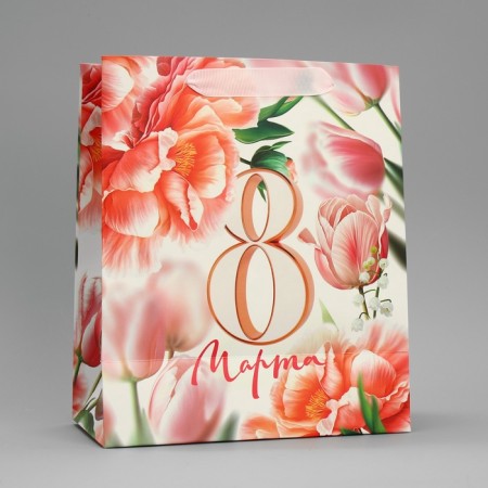 Gift package laminated, packaging, “March 8”, flowers, Ml 23 x 27 x 11.5 cm-4