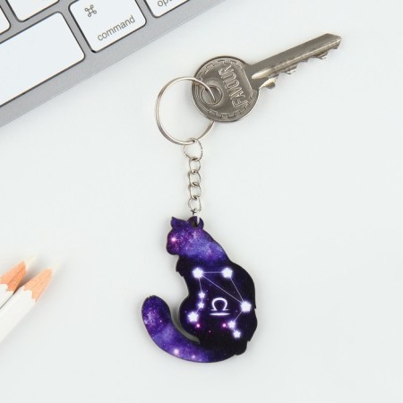 Key keychain wooden "Libra", cat, 4.5 x 6 cm-1