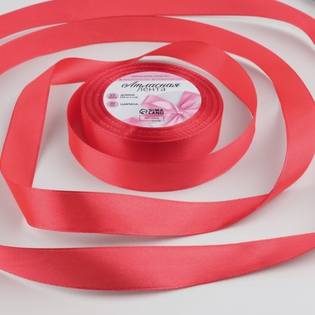Satin tape, 20 mm × 23 ± 1 m, coral color No. 129