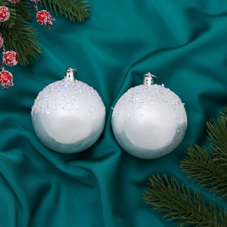 Set of balls plastic D-8 cm, 2 pcs "Winter Lights" silver