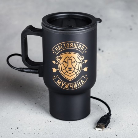 Thermal circle with USB “Real Man”, 450 ml, retains heat 2 hours
