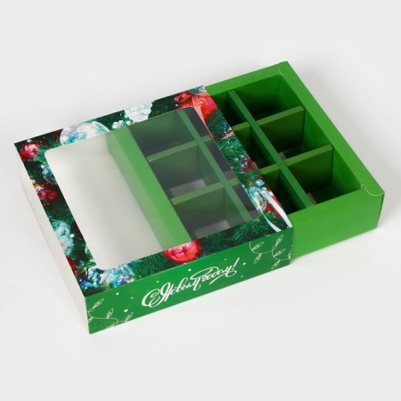 New Year. Box for 9 sweets "Christmas toys", 13.8 x 13.8 x 3.8, confectionery packaging-4