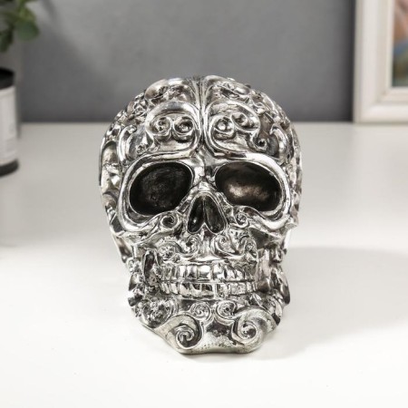 Polystone souvenir "Silver Skull with patterns" 12x16x10 cm-1