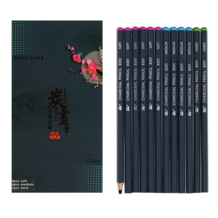 Coal pencils Black 12 pieces in a set (6 rod-soft, 4 derivatives, 2 rnovation)-4