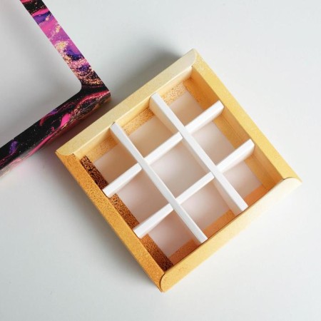 Box for sweets, confectionery packaging, 9 cells, “fluid” 14.5 x 14.5 x 3.5 cm-4