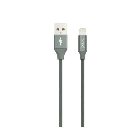 PERO DC -02, Lightning cable - USB, 2.4 A, 1 m, fabric braid, gray