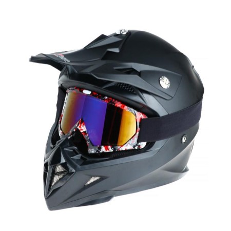 Mask glasses for motorcycle engineering, glass blue-violet chameleon, black-red, OM-25-1