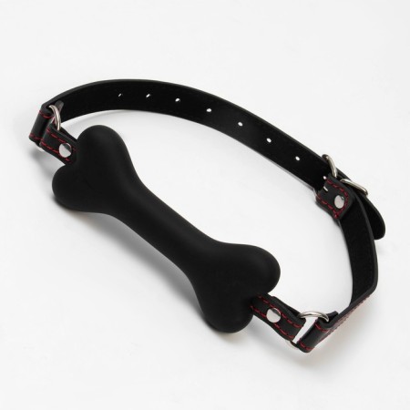 Gag BDSM Oka-Fucks "Bone", 15 × 2.5 cm, silicone, leather, black