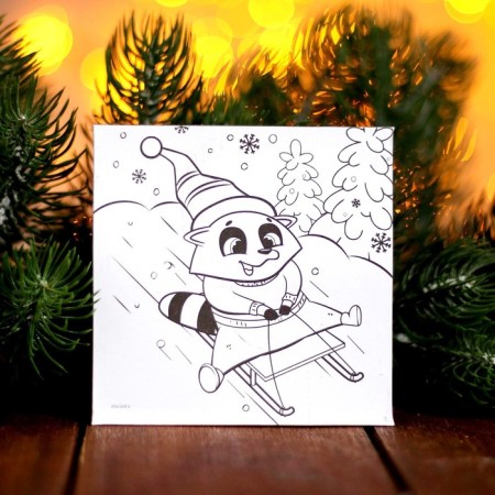 Magnet - Coloring "Raccoon on Sanks", 10x10 cm
