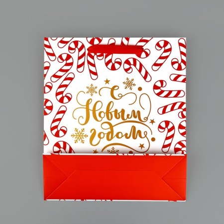 Package Gift New Year Laminated "New Year's lines", m 30 x 26 x 9 cm, New Year-4