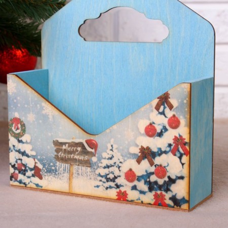 Wooden Kashpo "envelope, New Year No. 1", wooden pen, blue, 20.5 × 18 × 6 cm-2
