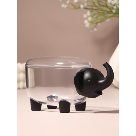 Organizer for cotton sticks and disks "Elephant", with a lid, 15.4 × 7.5 × 8.5 cm, transparent/black-5