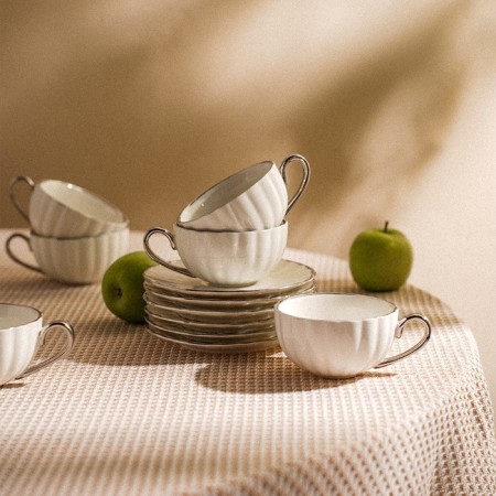 Tea service SL Home "Garda", 12 items: 6 cups 200 ml, 6 saucer d = 15 cm, white color-5