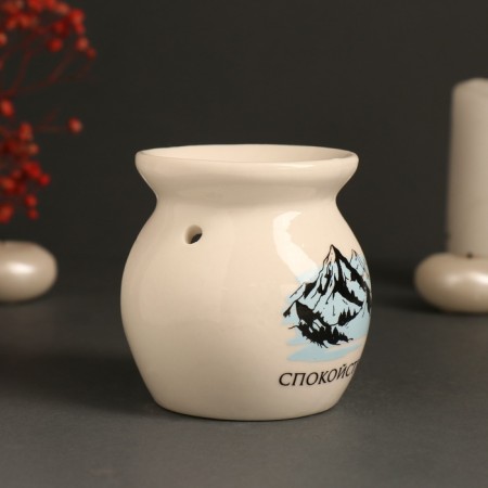 Aroma lamp ceramics "Calm. Mountains" White 7.2x7.2x7.8 cm-3