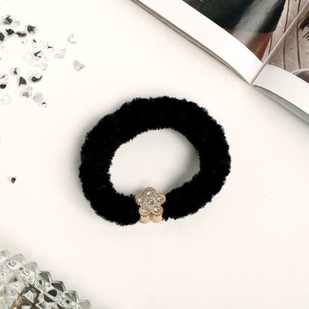 Hair elastic band "Brilliant fairy tale" velvet flower, 7 cm, black-1