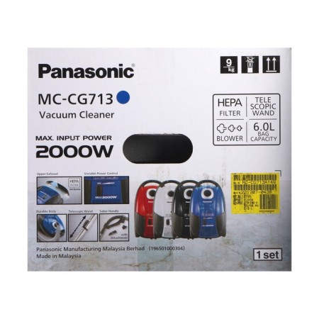 Пылесос PANASONIC MC-CG713A, мешок, 2000 Вт, 6 л, 65 дБ, шнур 5 м, синий-18