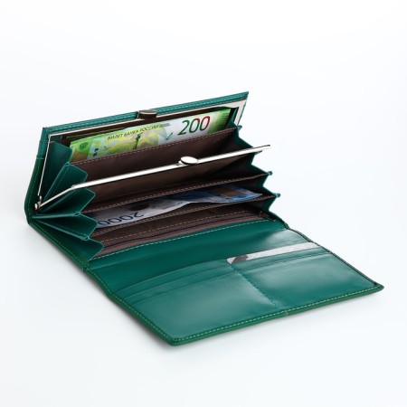 Women's wallet on magnets, green color-3