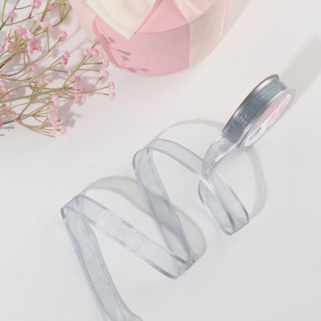 Decorative tape, nylon/satin, 20 mm, 18 ± 1 m, silver color-1