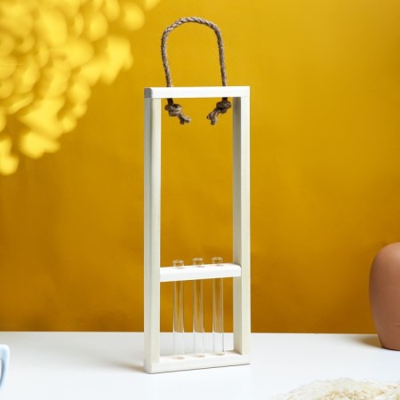 Wooden Kashpo 46 × 15 × 4 cm with 3 flasks 15 cm "Extra frame", we give the handle beautifully
