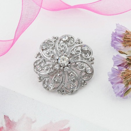 Brooch "Circle Pattern", white color in silver