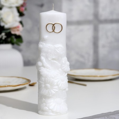 Candle-cylinder wedding "Romance with rings", 25x8 cm, white, home