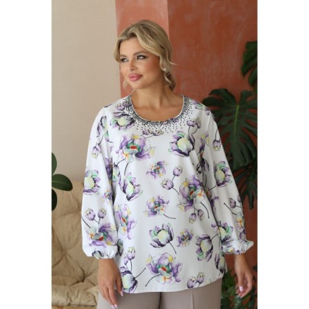 Female blouse, size 52, white, purple color-8