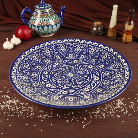 Lryagan Round Rishtan Ceramics, 41cm, Kara Kalam, Mix-2