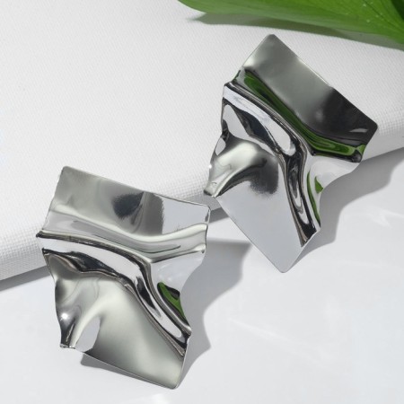 Earrings Metal "atmosphere" rhombus, silver color-1