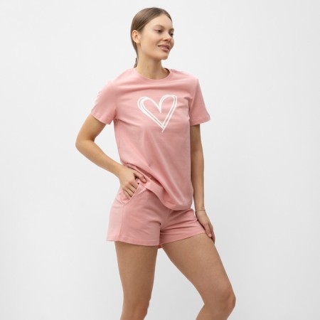 Home female set (T -shirt, shorts), pink color, size 52-3