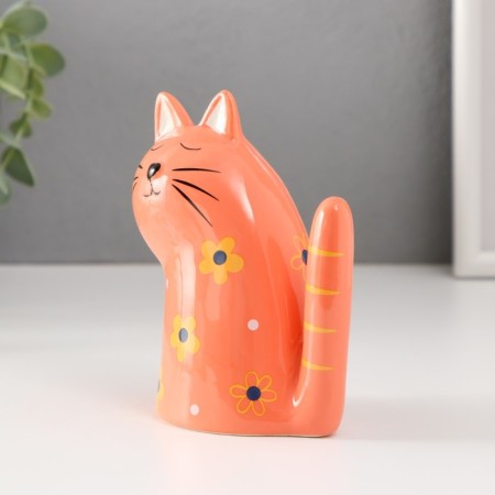 Souvenir Ceramics "Kitty red, with flowers, tail pipe" 10.2x6.3x12.3 cm-1