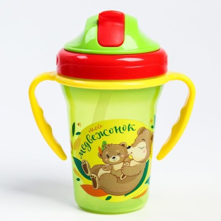 Drunker - children's impotion with silicone tube "My Teddy Bear", 240 ml., With handles, green color-4