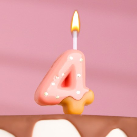 Candle in the cake "Strawberry glaze", number "4", pink, 3.8 cm