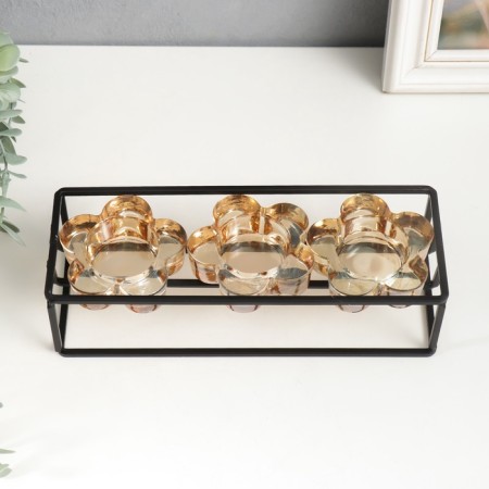 Summary metal, glass for 3 candles "Strategy" Black 6x22.8x8 cm-1