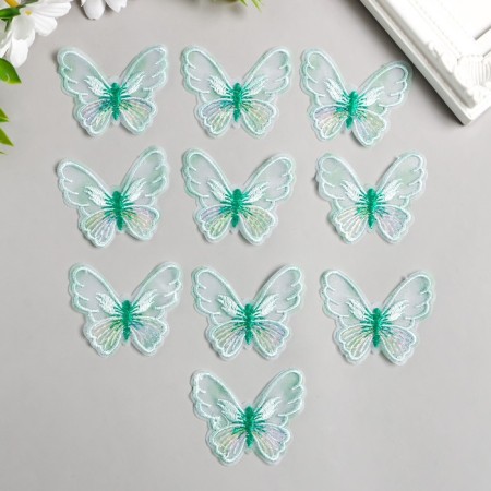 Decor for creativity Textile Embroidery "Green butterfly" 4.7x5.5 cm-1