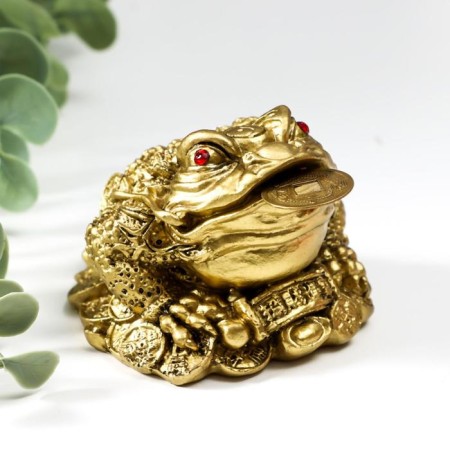 NECKE Polystone for bronze "Toads on coins and ingots with pearls" 6x8.5x8 cm