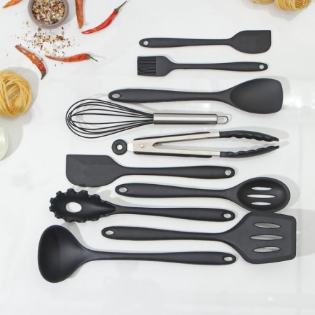 A set of kitchen supplies Black, 10 objects, black color-1