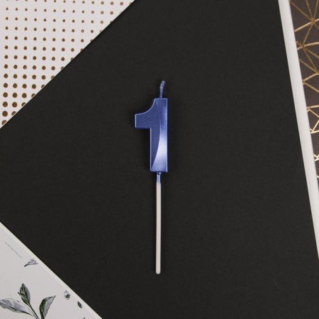 Candle for the cake, the number "1", blue.-2