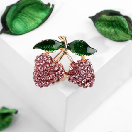 Berry brooch, color pink green in gold-1
