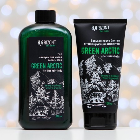 Gift set H2orizont Green Arctic: 2 in 1 shampoo, 500 ml + balm after shaving, 150 ml-2